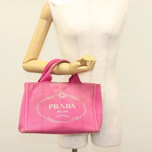 PRADA Canapa PM Hand Bag Canvas Pink Gold Auth bs28699 - Picture 14 of 16